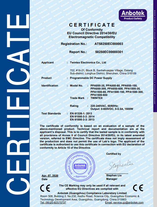 Twintex_PPA850_PPA1500_EMC_Certificate