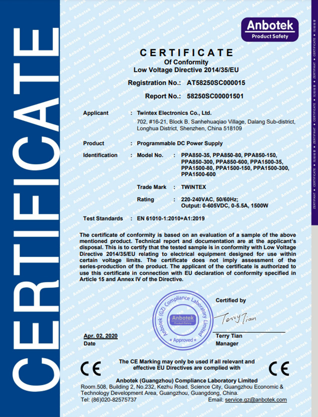 Twintex_PPA850_PPA1500_LVD_Certificate